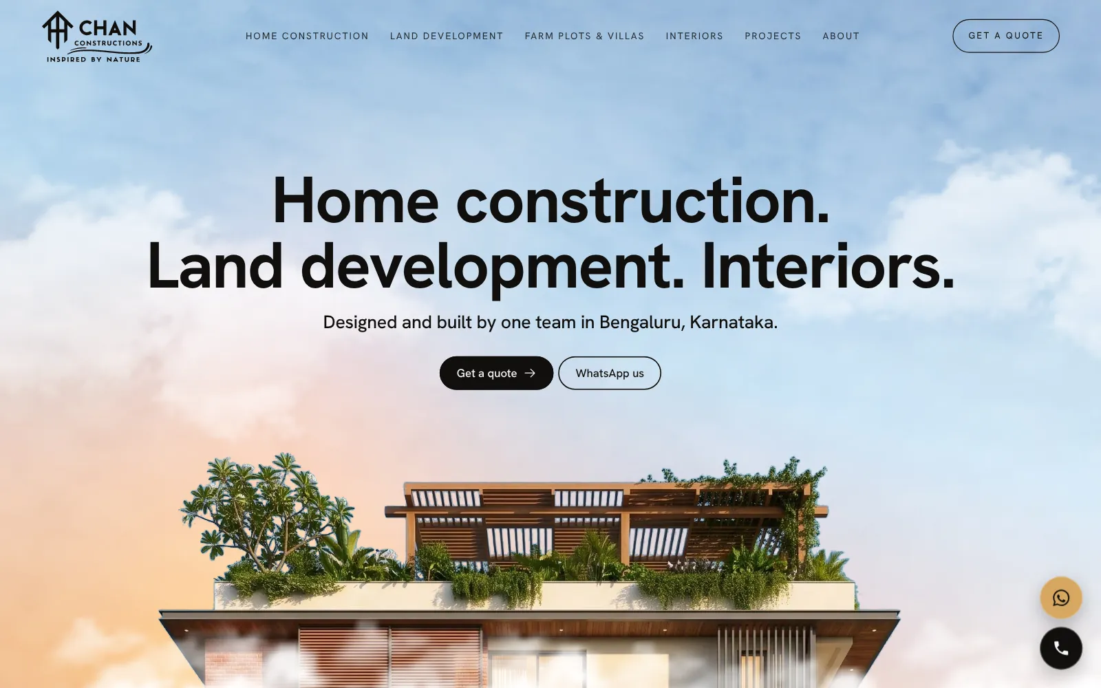 Chan Constructions website, first screen