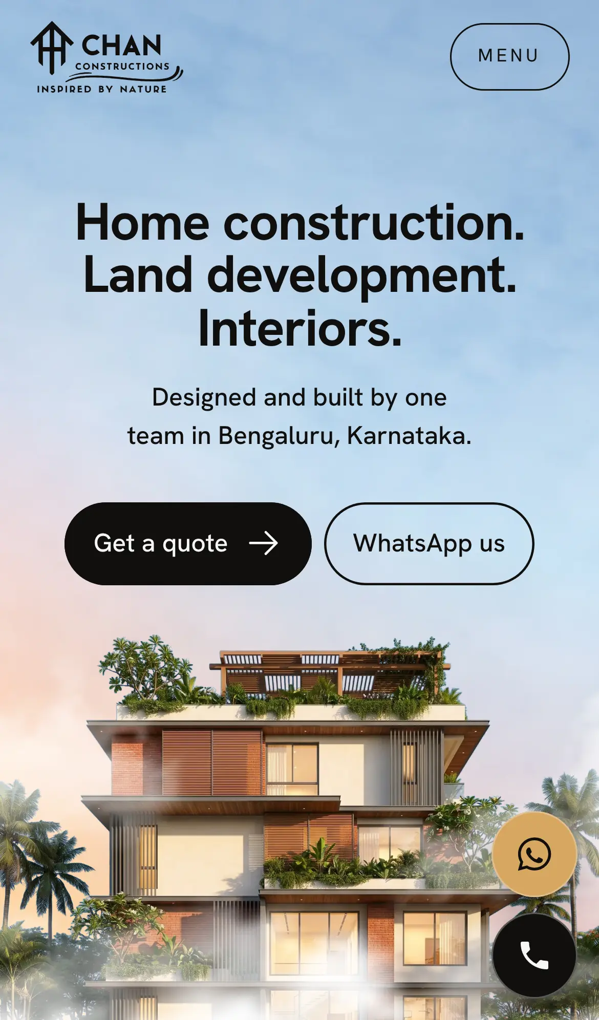 Chan Constructions on a phone, screen one