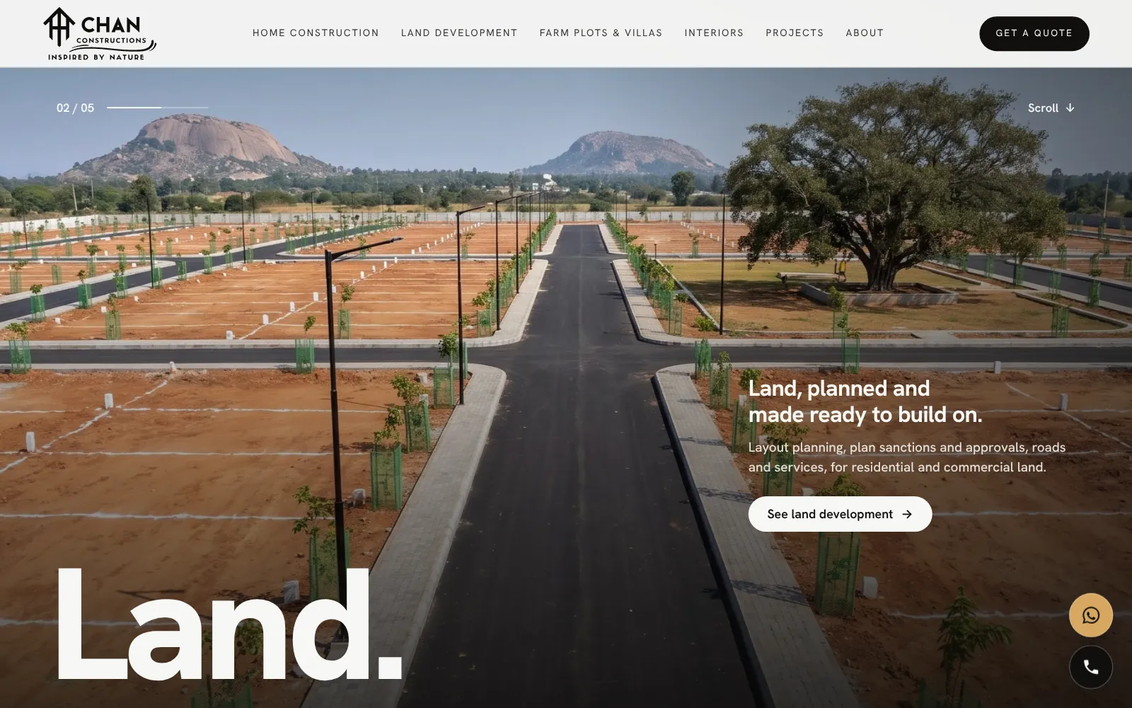 Chan Constructions website, a screen built on the client’s own photograph