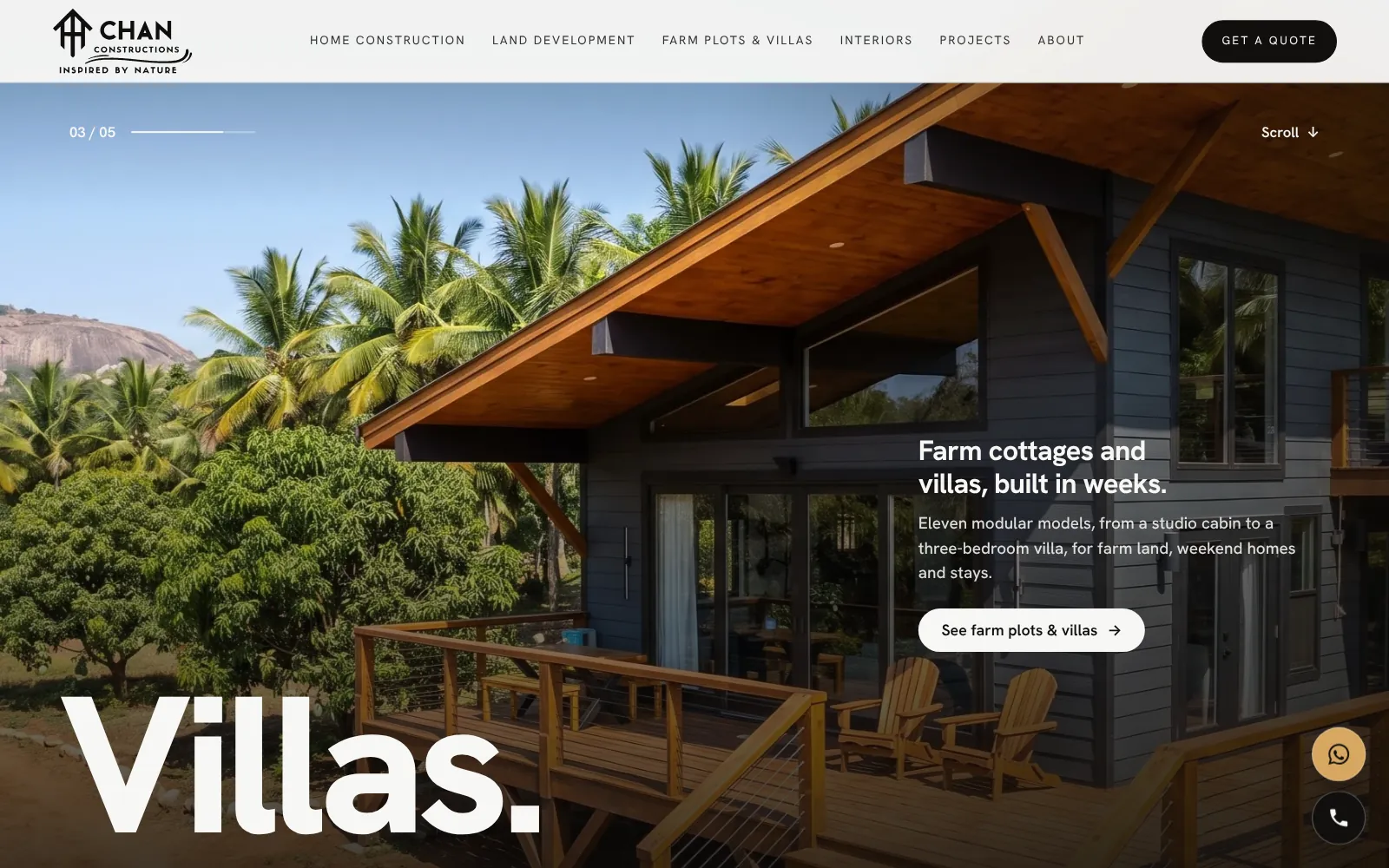 Chan Constructions, website screen two