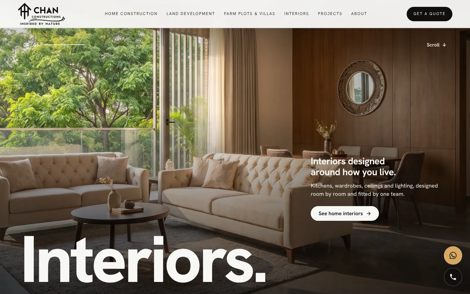 Chan Constructions, website screen three