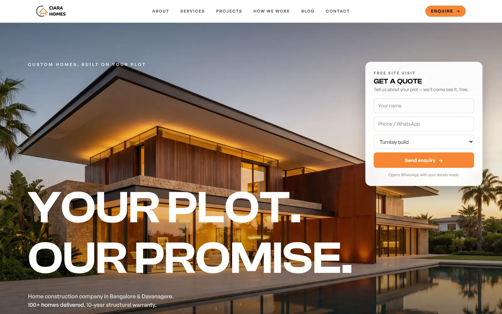 Ciara Homes website, first screen