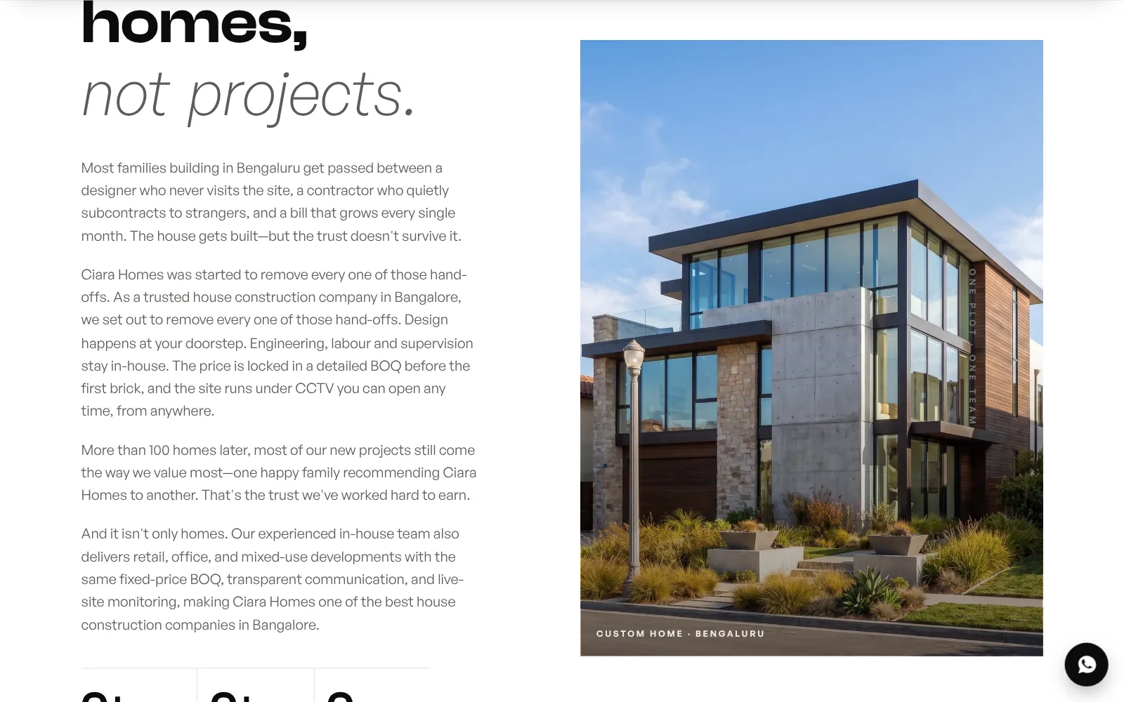 Ciara Homes, website screen one