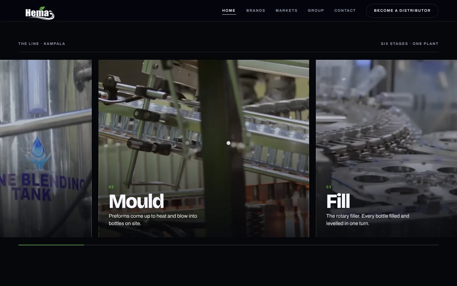 HEMA Beverages, website screen one