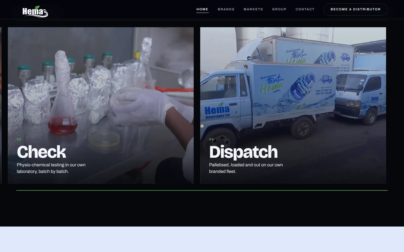HEMA Beverages, website screen two