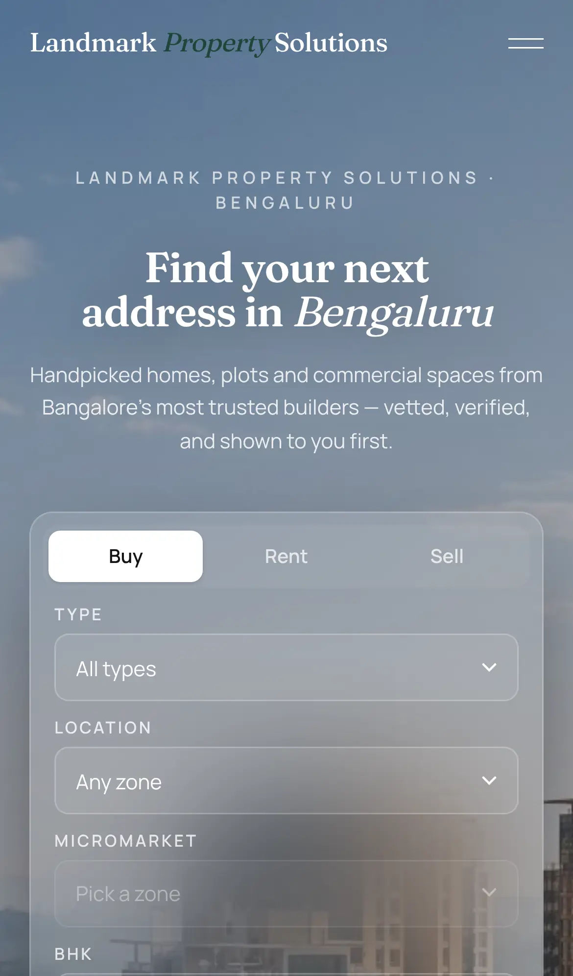 Landmark Property Solutions on a phone, screen one