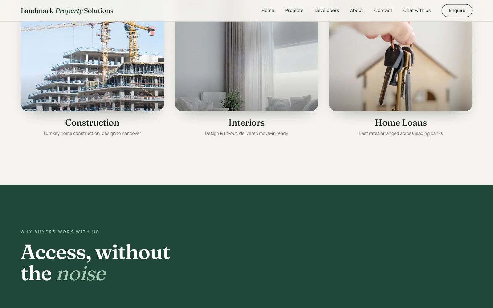 Landmark Property Solutions, website screen one