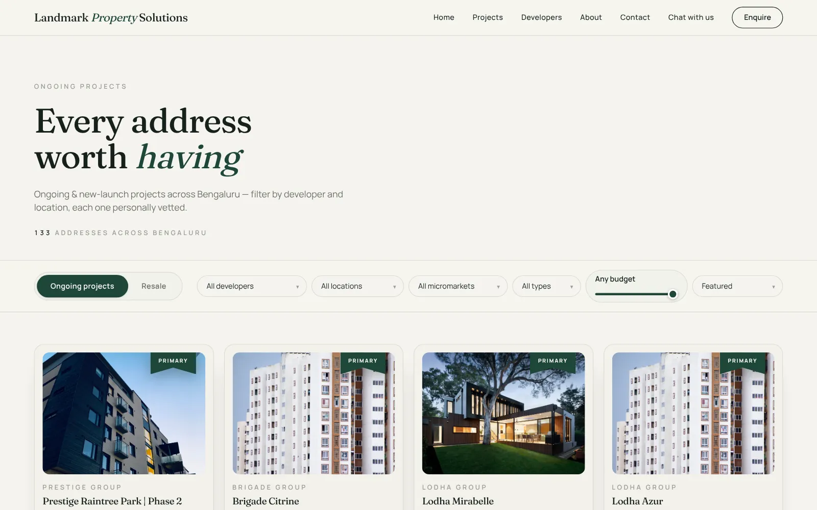 Landmark Property Solutions, website screen two
