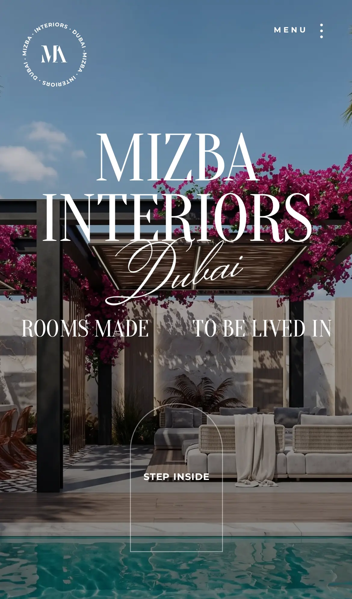 Mizba Interiors on a phone, screen one