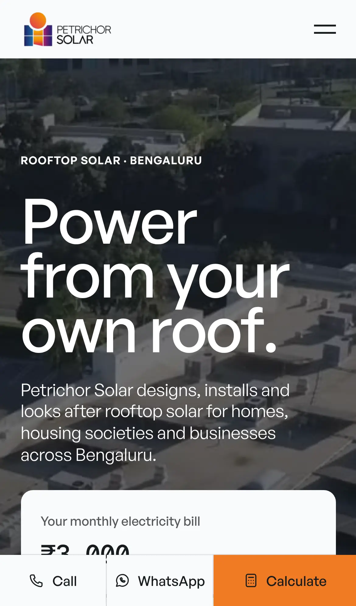 Petrichor Solar on a phone, screen one