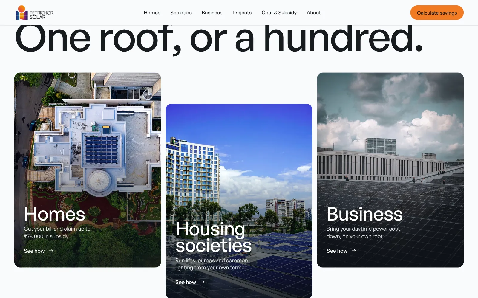 Petrichor Solar, website screen one