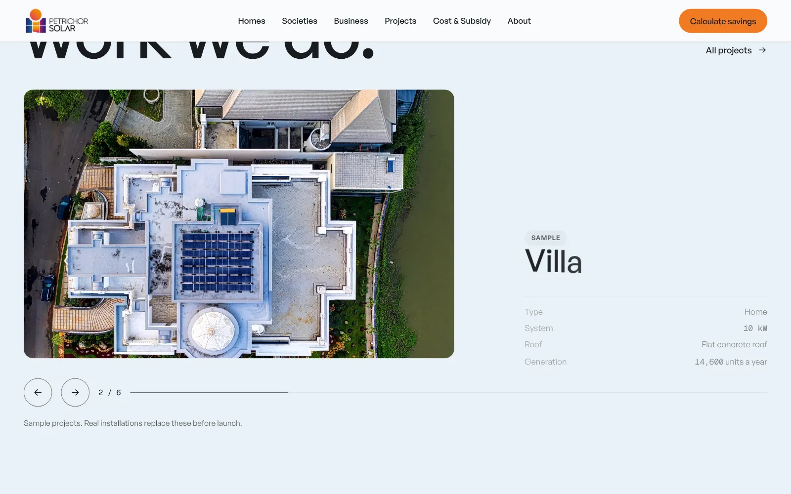 Petrichor Solar, website screen three