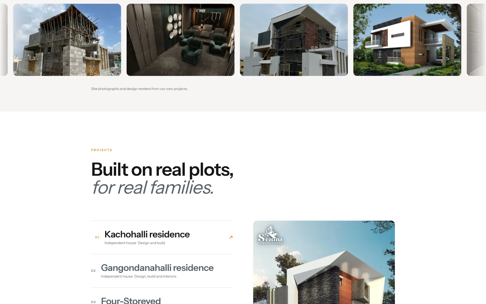 Seanna Constructions, website screen three