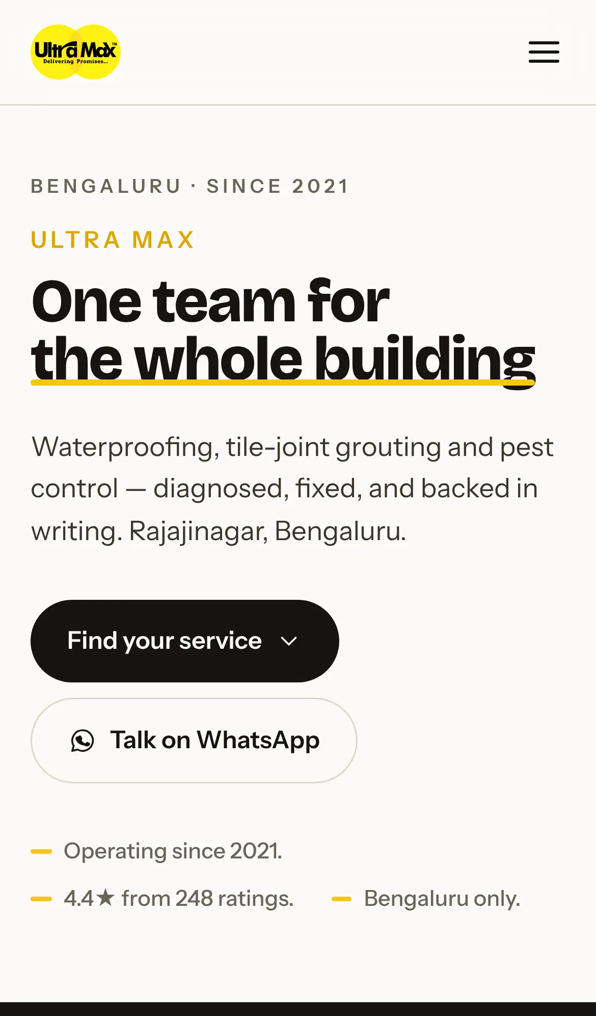 Ultra Max India on a phone, screen one